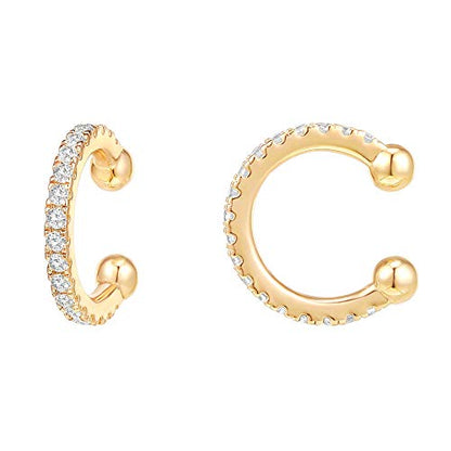 PAVOI 14K Gold Plated CZ Ear Cuff Earrings for Women, Clip On Cartilage | Hypoallergenic Huggie Ear Cuffs with Cubic Zirconia - style: Thin CZ