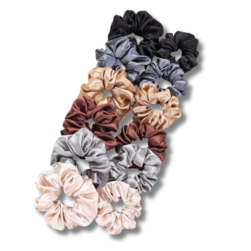 12PCS Satin Scrunchies Pack for Women and Girls, Soft Silk Hair Ties for Sleeping, No-Damage Satin Ponytail Holders for Thick or Curly Hair - color: C