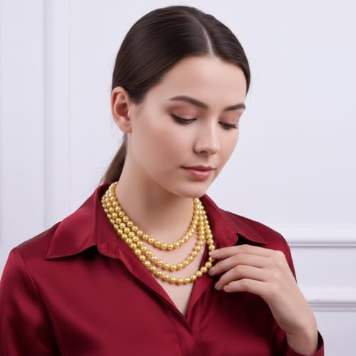 Pearl Necklaces for Women 60'' 70" Long Pearl Necklace 15.75'' Pearl Choker Necklace Chunky Bead Layered Faux Pearl Dangle Wedding Bridal 1920s Gatsby Christmas Costume Jewelry Gifts - color: Gold-60”