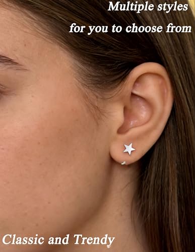 Akeoqi Stay Close Huggie Half Hoop Earrings Stainless Steel Backless Cartilage Helix Small Earring Hoops Pearl Star Heart Colourful CZ Open Huggie Piercing Sleep Friendly Poke Free Gold Silver Plated - color: Silver