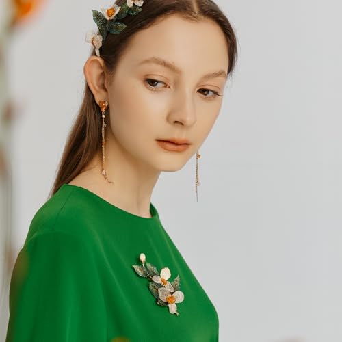 SHE'S FREE STYLE JUST FOR YOU Snail Brooches and pins for women, Sparkling Cubic Zirconia & Pearl Copper Pin, 2.36" Long Clasp Design Playful Jewelry Brooch - color: White Rose