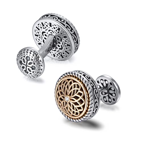 Cuff Links Mens, Cufflinks for Men, Men's Cuff Links for Wedding, Business, Father's Day, Gift for Men, 18K Gold Plated with Luxury Wooden Gift Box - style: Gold with Diamond