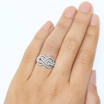 PAVOOI 14K Gold Plated X Ring Simulated Diamond CZ Criss Cross Ring for Women Juude Jewelers Silver Rose Gold Braided Wrap Knot Style Promise Statement Cocktail Party Ring(Silver.H-US Code-6) - color: SILVER.H, size: (US Code-6)