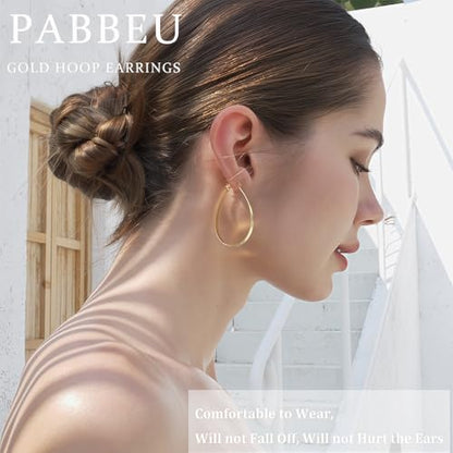 PABBEU Sterling Silver Hoop Earrings for Women, Lightweight Large Oval Hoops Earrings, Hypoallergenic Silver Hoop Earring for Women Gifts 30/40/50/60MM - color: gold 30*40mm/ 1.18*1.57in