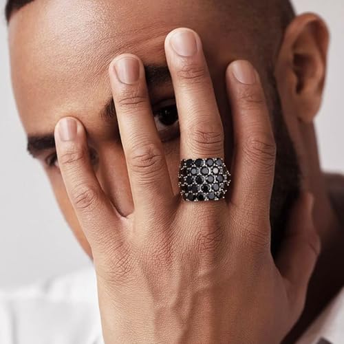 925 Sterling Silver Pave Birthstone Chunky Statement Rings for Women Men | 14K Gold Plated/Silver Large Dome Ring Birthday Cocktail Jewelry,Size 6 to 10(with Gift Box) - color: 13-Created Black Spinel