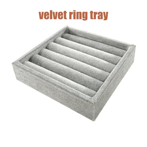 SCIKHETF Velvet Ring Earrings Studs organizer Tray Small Ring Insert Display Tray 5 Slots Stackable (Grey) - color: Grey