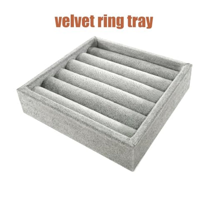 SCIKHETF Velvet Ring Earrings Studs organizer Tray Small Ring Insert Display Tray 5 Slots Stackable (Grey) - color: Grey