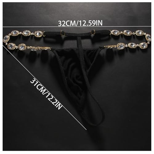 Sexy Festival Rhinestone Chain Thong for Women Stretch Crystal Chain Thong G String Bikini Back Underwear Body Jewelry - style: Gold
