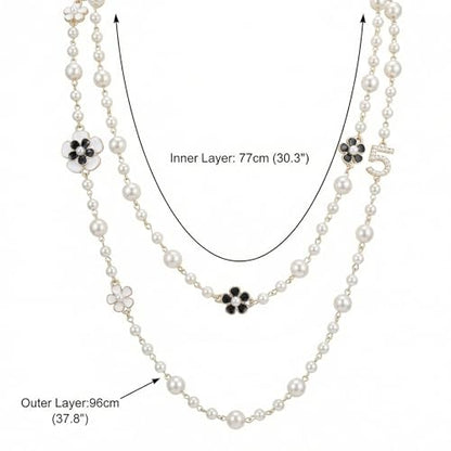 Long Layered Faux Pearl Necklace for Women Floral Sweater Chain | Chic multi-strand accessories decorated with a classic digit 5.