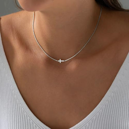 VIROMY Gold Cross Necklace for Women 14K Gold Plated Cute Sidways Cross Pendant Choker Necklaces Simple Trendy Everyday Jewelry for Women - style: Dainty Sideways-SL