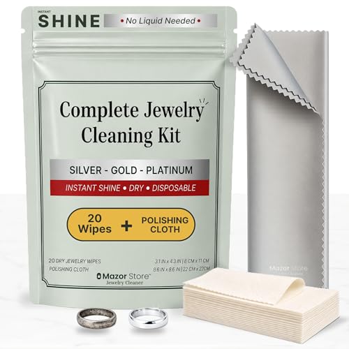 Silver Jewelry Cleaner Wipes + Large Polishing Cloth Kit | 20 Tarnish Remover Dry Disposable Wipes | Instant Shine, No Rinse | Restore Brilliance for Silver, Gold & Platinum Jewelry, Silverware & Watches