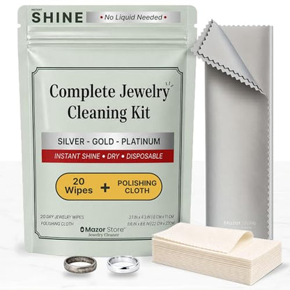 Silver Jewelry Cleaner Wipes + Large Polishing Cloth Kit | 20 Tarnish Remover Dry Disposable Wipes | Instant Shine, No Rinse | Restore Brilliance for Silver, Gold & Platinum Jewelry, Silverware & Watches
