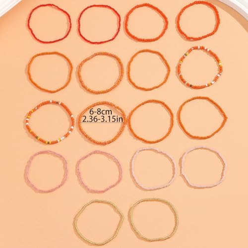18-20PCS Colorful Bohemia Seed Beaded Bracelets Set Stackable Boho Stretch Bangle Bracelets Multilayer Boho Anket Concert Summer Beach Vaction Surf Jewelry Accessory - color: Orange-18pcs