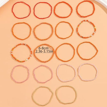 18-20PCS Colorful Bohemia Seed Beaded Bracelets Set Stackable Boho Stretch Bangle Bracelets Multilayer Boho Anket Concert Summer Beach Vaction Surf Jewelry Accessory - color: Orange-18pcs