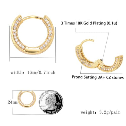 Iced Out Hoop Earrings Cubic Zirconia Huggie Cartilage Cuff Hypoallergenic 14K Gold Plated Luxury Fashion Round Circle Earrings For Men Women - color: 02 Gold