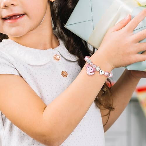 Ritach Graduation Gift fo Her - Cute Axolotl Heart Initial Bracelet CZ Rhinestone Beads and Pink White Pearl Bracelets for Girls Teen Kids Axolotl Graduation Gift for Her Girls Kids Axolotl Lovers - style: D