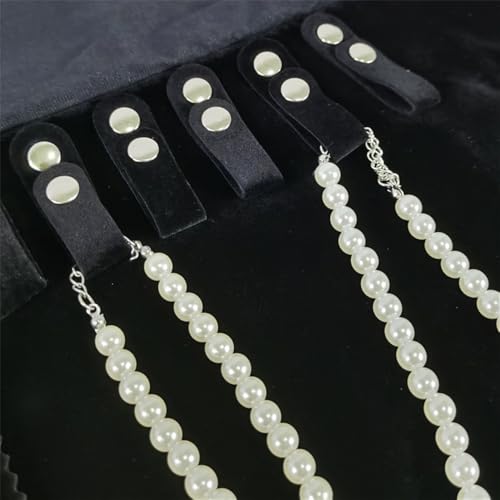Velvet Travel Jewelry Case Roll Bag Organizer for Necklace Bracelet Earrings Ring (Black) (Black(4+2+2+6)) - color: Black (4+2+2+6)