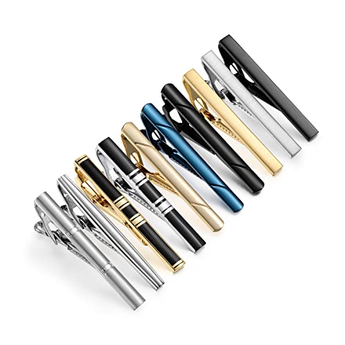 wynameleri Tie Pins for Men Silver Black 3 Pcs 10 PCS Short Tie Clip Set 2.3, 2.4 Inch Business Shirt Necktie Pinch for Men - color: T0310006