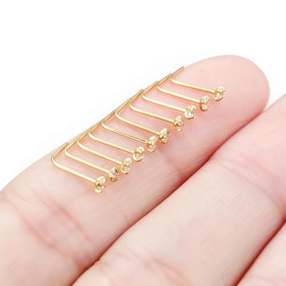 Nose Studs Surgical Steel Nose Rings Studs with Cubic Zirconia 10Pcs Tiny Nostril Rings for Women Screw Bone and L-Shaped Nostril Piercing Jewelry 24G 22G 20G 18G - color: goldtone,L shaped nose studs, size: 24g,1.5mm Clear CZ