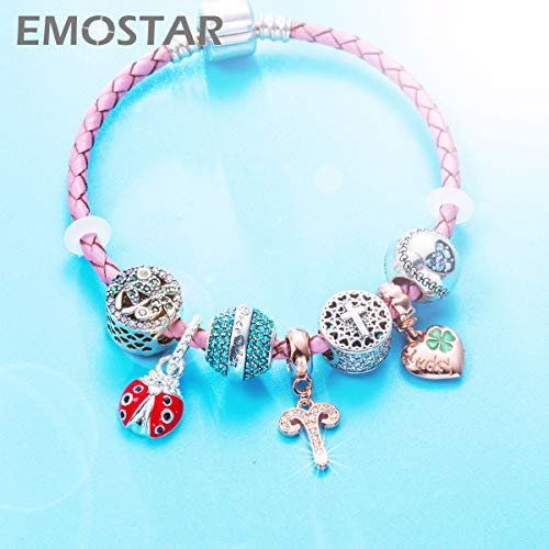 EMOSTAR Zodiac Sign Charms fits European Charm Bracelet – Rose Gold 925 Sterling Silver Necklace Pendant, 12 Horoscope Constellation Dangle CZ Birthstone Beads, Gifts for Women/Men/Birthday - color: Aries (3.21 – 4.19)