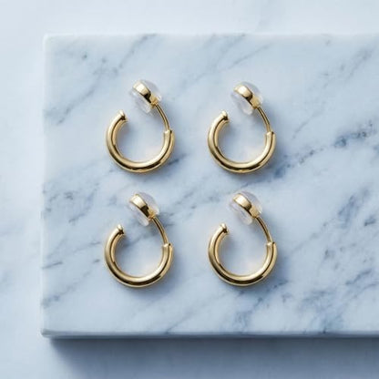 2 Pairs Clip On Gold Hoop Earrings for Women Non Pierced Ears, Gold Plated Small Huggie Hoops, Adjustable No Piercing Fake Earrings Set for Jewelry Gifts