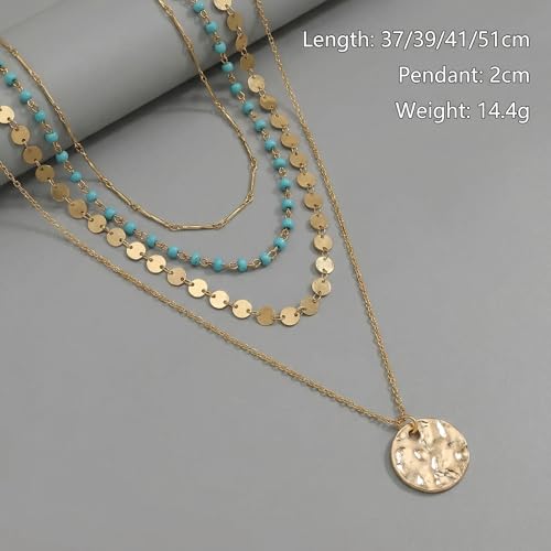Boho Necklaces for Women, Layered Gold Coin Necklace Set, Bohemian Style Jewelry Collection, Four Piece Layered Chain Design, Gold Tone Metal Construction, Versatile Everyday Accessories - color: Gold A