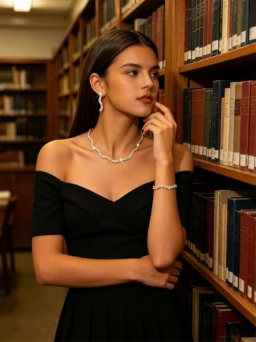 Gold Rhinestone Jewelry Set for Women Crystal Choker Necklaces Drop Earrings Adjustable Bracelet Elegant Prom Bridal Jewelry - color: Gold