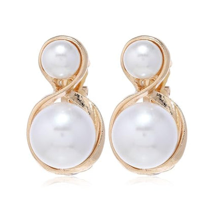 Simulated Pearl Clip On Stud Earrings - style: Double Pearls