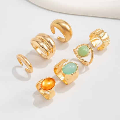 Chunky Rings for Women Stackable Vintage Adjustable Rings for Women Gold Statement Stone Ring Set Non Tarnish Vintage Jewelry - style: Gold 2