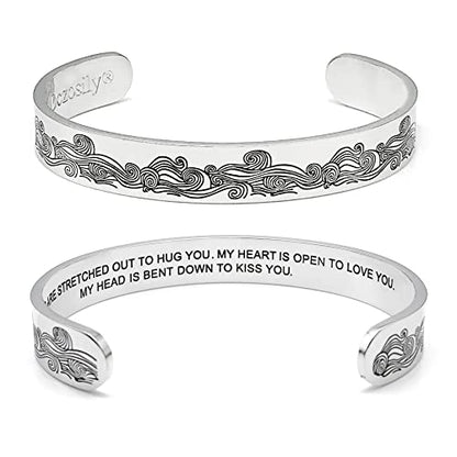 Dczosily Inspirational Bracelets for Women Stainless Steel Cuff Bracelet Engraved Jewelry Motivational Bangles Personalized Gifts for Best Friend/Mom - style: Memorial-10mm-MY ARMS ARE STRETCHED OUT TO HUG YOU...MY HEAD IS BENT DOWN TO KISS YOU.