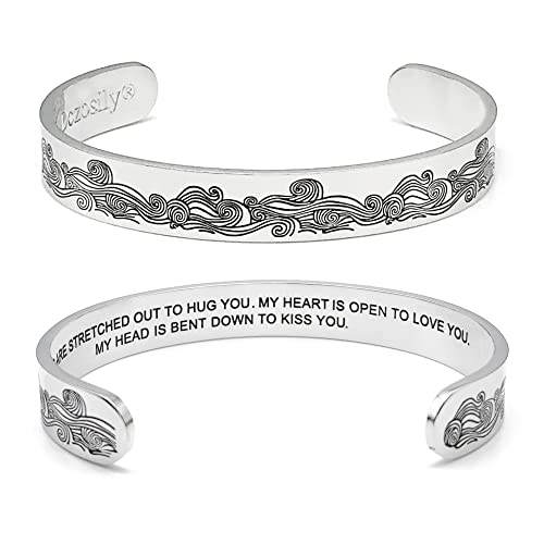 Dczosily Inspirational Bracelets for Women Stainless Steel Cuff Bracelet Engraved Jewelry Motivational Bangles Personalized Gifts for Best Friend/Mom - style: Memorial-10mm-MY ARMS ARE STRETCHED OUT TO HUG YOU...MY HEAD IS BENT DOWN TO KISS YOU.