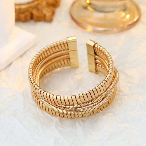 Gold Cuff Bracelets for Women, Chunky Gold Bracelet Trendy Open Gold Statement Bangle 18K Plated Punk Hip Hop Adjustable Women's Cuff Bracelets Valentine's and Birthday Gifts - color: Gold