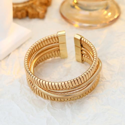 Gold Cuff Bracelets for Women, Chunky Gold Bracelet Trendy Open Gold Statement Bangle 18K Plated Punk Hip Hop Adjustable Women's Cuff Bracelets Valentine's and Birthday Gifts - color: Gold