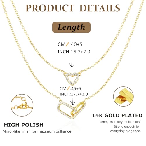 RANKEEF Layered Gold Necklaces for Women Sterling Silver Necklace Waterproof Silver Necklace For Women Adjustable Sterling Silver Necklace For Women Set Jewelry Gift - color: Gold-C