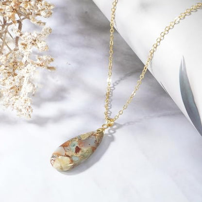 Suyi Stone Necklace for Women Teardrop Colorful Pendant Necklaces - color: Camel Gold