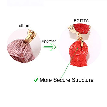 Bohemian Tiered Tassel Earrings with Druzy Stud for Women | Long Layered Fringe Drop Earrings, Statement Jewelry for Party Beach Festival - color: Purple