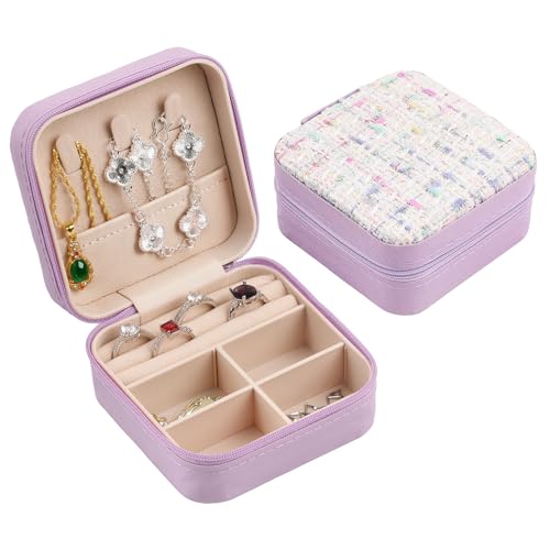 Stylish Portable Mini jewelry box, Travel jewelry organizer (Purple) | Travel jewelry case with cotton yarn knitting top, Thank you gifts for women, Birthday gifts for girls. - color: purple
