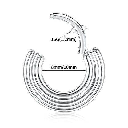 FUNLMO 18G 16G Septum Jewelry Triple Stacked Septum Nose Ring Surgical Steel Daith Conch Helix Cartilage Lobe Piercing Jewelry - color: Style 2: Silver-5 tier stack
