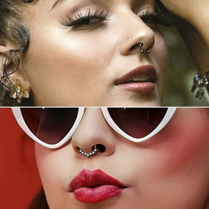 ONESING 20-30 Pcs Septum Rings 16G Septum Jewelry - Surgical Steel Piercings Horseshoe Helix Daith Smiley Tragus Lip Rings Nose Hoop Hinged Seamless Piercing Jewelry for Women Men - color: Black-16G-10mm