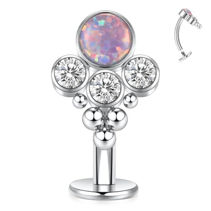 G23 Titanium Belly Jewelry 14G Flat Bottom Floating Belly Button Rings Curved Belly Barbell Navel Ring Belly Piercing 8/10/12/14mm Navel Rings Belly Piercings Jewelry for Women - color: Style3:Silver+Purple Opal/Clear CZ