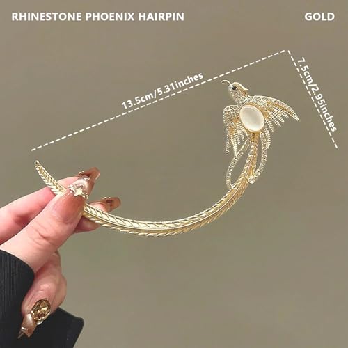 2 Pcs Chinese phoenix Hair sticks for buns,Hair pins for women,Buns and Updos with No Hair Damage,Metal French Pin Great Hold,Suitable for fine & thick hairUS373 (Gold + Silver) - color: Gold + Silver