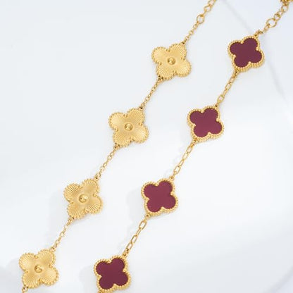 Waterproof Four-Leaf Clover Bracelet,Adjustable Link Double Sided Jewelry, Lovely Fashion Jewelry Gift for Women - color: Gold Bracelet + Red Bracelet