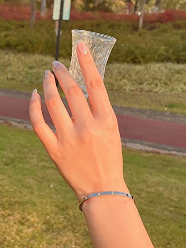 VQYSKO Love Friendship Bracelet Bangle Gold Rose Gold Silver with Cubic Zirconia Stones Stainless Steel Hinged Jewelry with Crystal Oval Bracelet Birthday Present for Her Women Teen Girls - style: 6.5Inch-4MM-Oval-Silver
