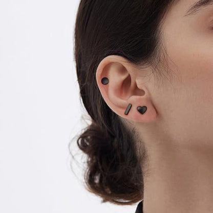 JIAYIQI Minimalist 925 Sterling Silver Stud Earrings Set, 14K Gold Plated Hypoallergenic Tiny Bar Dot Heart Star Studs for Women & Men - style: Black-Heart-1Pair