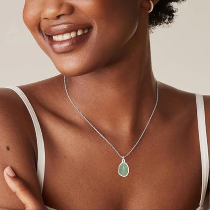 Stone Pendant Necklaces Gemstone Dangle Necklace 18K Gold Plated Teardrop Pendant Necklace for Women - color: Green Silver