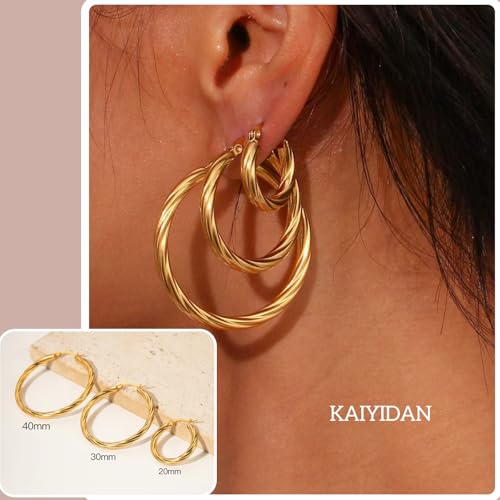 2 Pairs Gold/Silver Hoop Earrings For Women Set Trendy,14K Plated Gold Chunky Huggie Hoop Earings Pack,Oval Twisted Statement Silver Hoops,Fashion Jewelry Gift - color: 2) twist hoop