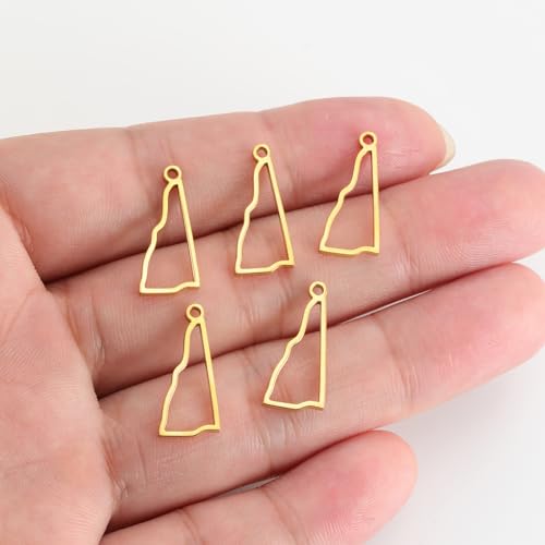 kkjoy 5Pcs Hollow Continents Maps of USA Pendant Charms for Jewelry Making and Crafting, Stainless Steel Mini Charm Craft Supplies Accessories for DIY Bracelet Necklace Earrings - color: Hollow New Hampshire Map - Gold