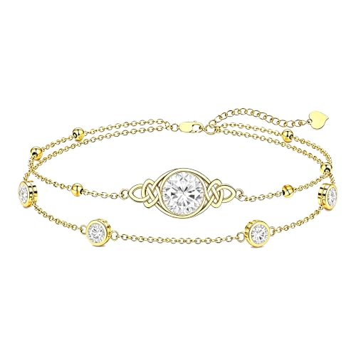 Midari 18K Gold Irish Infinity Celtic Knot Birthstone Layed Anklet Bracelet with 12 Months Birthstone Birthday Jewelry Gifts for Women Mom - color: 04-White, size: Bracelet 7"-9"