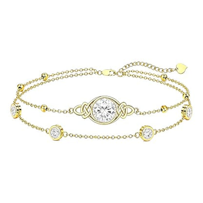 Midari 18K Gold Irish Infinity Celtic Knot Birthstone Layed Anklet Bracelet with 12 Months Birthstone Birthday Jewelry Gifts for Women Mom - color: 04-White, size: Bracelet 7"-9"