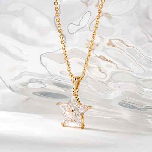WEARON Gold Necklace for Women Gold Star Necklace 14K Gold Plated CZ Necklace Dainty Choker Charm Necklaces Hypoallergenic Trendy Jewelry for Women Gift - color: Star CZ